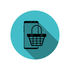 Poster - Smartphone basket long shadow icon. Simple glyph, flat vector of mobile concept icons for ui and ux, website or mobile application