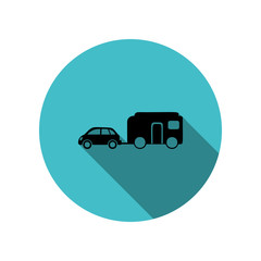 Poster - Car with trailer long shadow icon. Simple glyph, flat vector of transport icons for ui and ux, website or mobile application