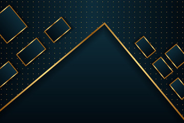 Abstract luxury gold gradient dot pattern with dark blue background. rectangle and triangle element design. 