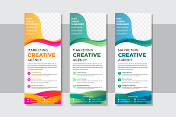 Wall Mural - roll up creative marketing agency banner stand template design with fluid gradient and paper cut sty