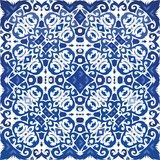 Fototapeta Kuchnia - Ethnic ceramic tile in portuguese azulejo.