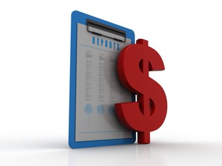 Poster - 3d rendering usd Dollar symbol with document