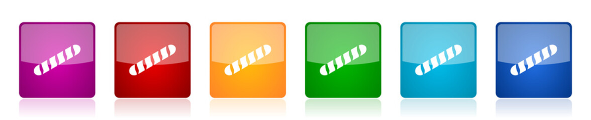 Poster - Baguette icon set, colorful square glossy vector illustrations in 6 options for web design and mobile applications