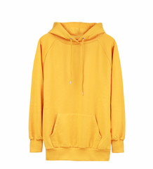 Yellow hoodie isolated on white,male hoodied sweater,sport jumper.