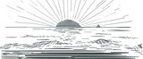 Fototapeta  - Piekny zachód słońca nad morzem grafika ręczna rysunek wektorowy