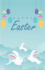 Wall Mural - Happy Easter Vector Illustration For Poster Banner Flyer Template Ad Website and Other Usage, 12 April Easter Sunday Celebration, Egg Hunt Party Invitation and Greeting Card , Easter Background