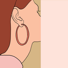 Wall Mural - Beautiful woman wearing earrings. Flat color illustration in trendy style. Vector illustration eps 10