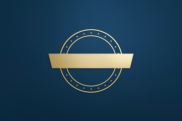 Poster - Blank logo frame and golden label with modern style on dark blue background. Empty template for design emblem and round shape. 3D rendering.