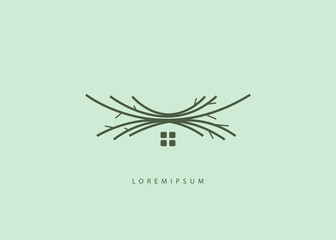 Fototapete - Home nest logo template, home branch handmade logo illustration