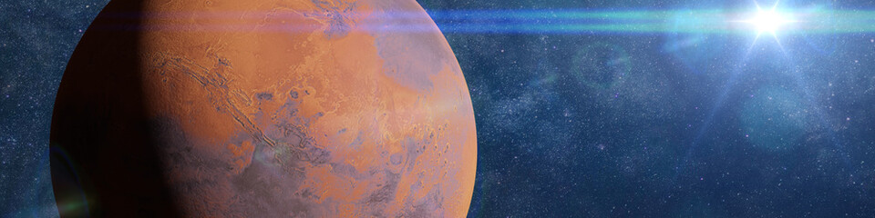 Wall Mural - planet mars, the red world in the solar system in front of the milky way galaxy