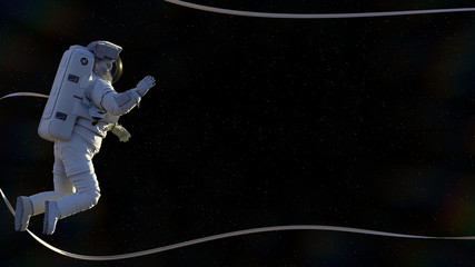Wall Mural - astronaut with safety tether performing a spacewalk in empty space