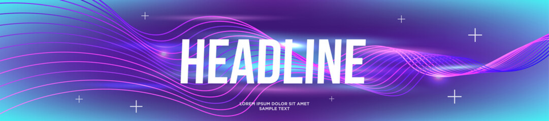 Wall Mural - Beautiful shining background in modern design and colors, bright banner template for web pages and print. Colorful landing page or header layout with digital wave.