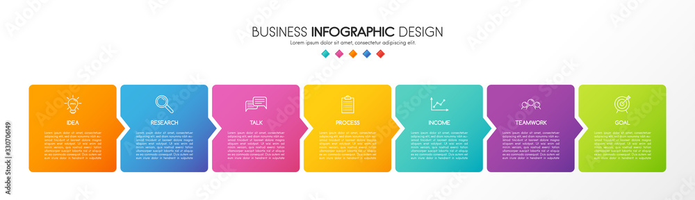 Infograph template with business icons and 7 options. Diagram. Vector - obrazy, fototapety, plakaty 