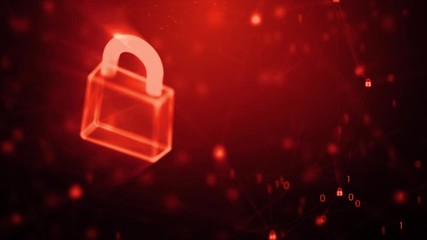 Poster - 3d rendering lock icon with random 0 1 binary digit number and connection chain background, for digi