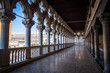 Arcade of the Doge Palace or Palazzo Ducale, a palace built in Venetian Gothic style in Venice in northern Italy