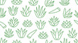 Aloe vera background, agave plant seamless pattern. Succulent wallpaper with line icons of aloevera leaves. Herbal medicine vector illustration green white color