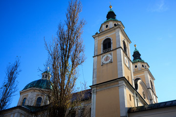 Poster - Lubiana / Slovenia - December 8, 2017: Saint Nicholas church in Lubiana, Slovenia