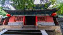 Main Entrance In Shaolin Monastery. A Buddhist Complex In Central China Where Monks Study Wushu. Songshan Mountain, Henan Province, China