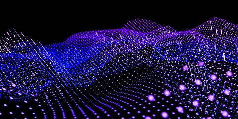 Poster - Data technology abstract futuristic illustration . Low poly shape with connecting dots and lines on dark background. 3D rendering illustration