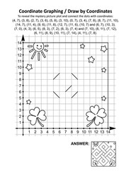 coordinate graphing, or draw by coordinates, math worksheet with st patrick's day mystery picture of