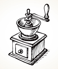 Sticker - Coffee grinder. Vector drawing icon