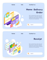 Wall Mural - buy food online and meal delivery. pay for food online and get receipt. vector web site design templ