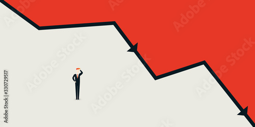 Cuadros en Lienzo Global Economic Downfall - Design Concept with Chart and Businessman Holding His