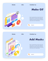 Wall Mural - make animated photo gif. online chat filter mask. mobile phone video chat technology. vector web sit