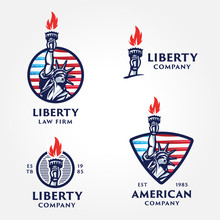 Set Of Solid And Bold Liberty Statue Badges.