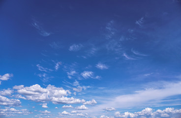 Wall Mural - beautiful sky on a blue background with an airplane window. white clouds of various shapes. stock ba