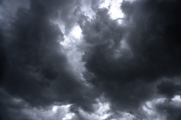 Wall Mural - terrible thunderclouds from the side of a plane. gloomy epic clouds. background image in a dark gray
