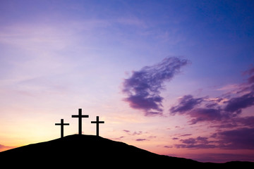 Canvas Print - Three cross on the hill, Jesus Christ from the Bible. Easter, Religion. Salvation of sins, sacrifice