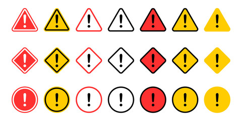 Wall Mural - caution signs collection. symbols danger. exclamation mark icon. caution and warning signs, isolated