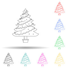 Poster - Christmas tree multi color style icon. Simple thin line, outline vector of winter icons for ui and ux, website or mobile application
