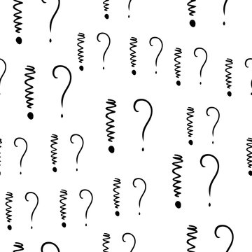 Question marks and exclamation mark seamless pattern. Vector sketch question marks and exclamation mark background