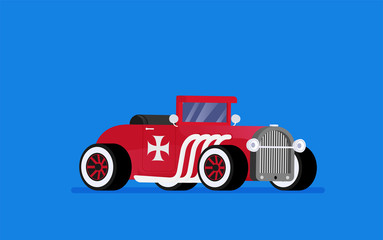 Flat vector retro car isolated on color background