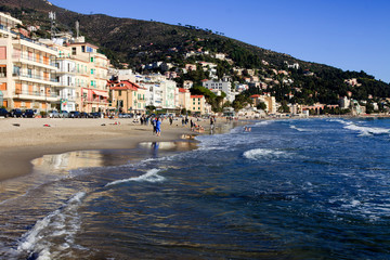 Wall Mural - Alassio (SV), Italy - February 15, 2017: The Alassio beach, Riviera dei Fiori, Savona, Liguria, Italy.