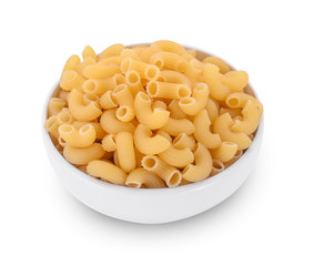 Macaroni in a bowl on white background