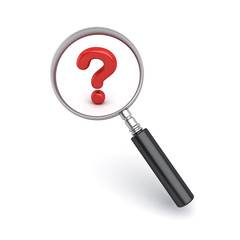 Leinwandbilder - Magnifying glass and question mark isolated on white background with shadow 3D rendering