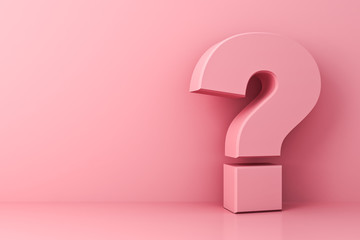 Leinwandbilder - Pink pastel color question mark isolate on pink background with shadow and reflection 3D rendering