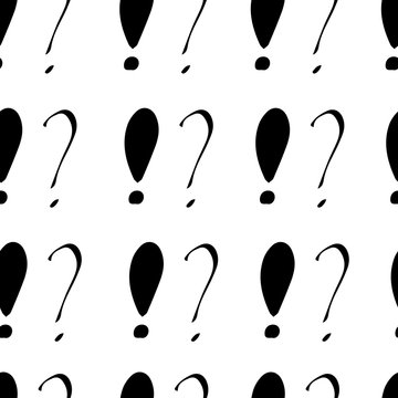 Question marks and exclamation mark seamless pattern. Vector sketch question marks and exclamation mark background