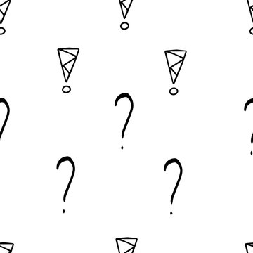 Question marks and exclamation mark seamless pattern. Vector sketch question marks and exclamation mark background