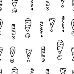 Poster - Exclamation mark seamless pattern on white background. Hand drawn vector elements.Vector sketch question marks background
