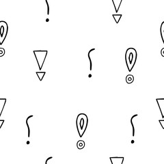 Poster - Exclamation mark seamless pattern on white background. Hand drawn vector elements.Vector sketch question marks background