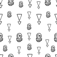 Fototapete - Exclamation mark and light bulb seamless pattern on white background. Hand drawn vector elements.Vector sketch question marks background