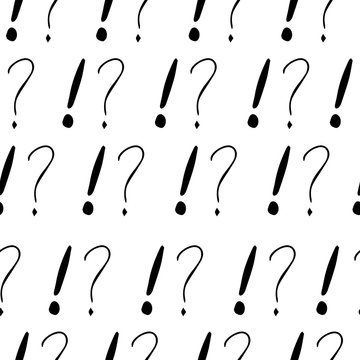 Question marks and exclamation mark seamless pattern. Vector sketch question marks and exclamation mark background