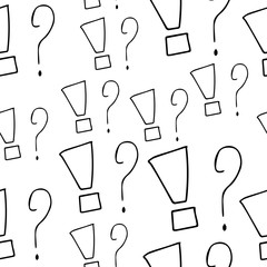 Fototapete - Question marks and exclamation mark seamless pattern. Vector sketch question marks and exclamation mark background