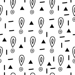 Fototapete - Exclamation mark seamless pattern on white background. Hand drawn vector elements.Vector sketch question marks background