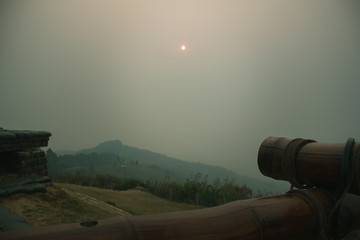 Wall Mural - the sunset in the evening and full of haze from burning forests