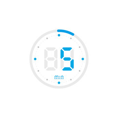 Poster - 5 minute. Timer, clock, stopwatch isolated blue icons on white background. Vector